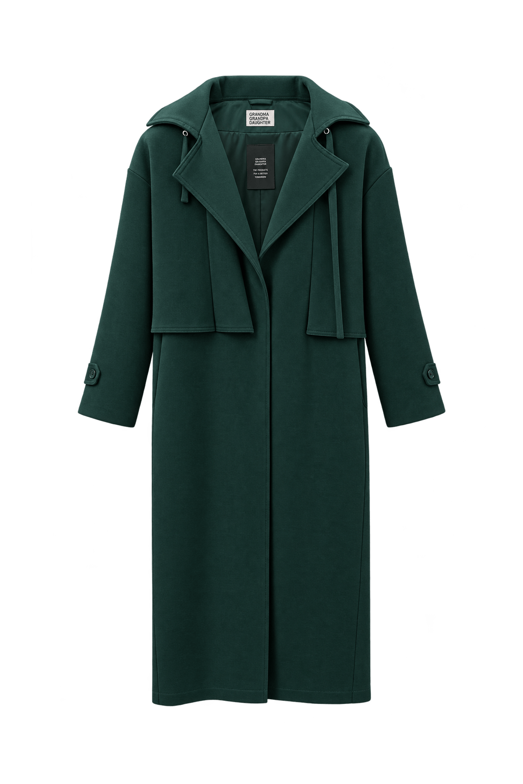 1980s Deep Forest Green Unverified Wool-Look Trench Coat - Front View
