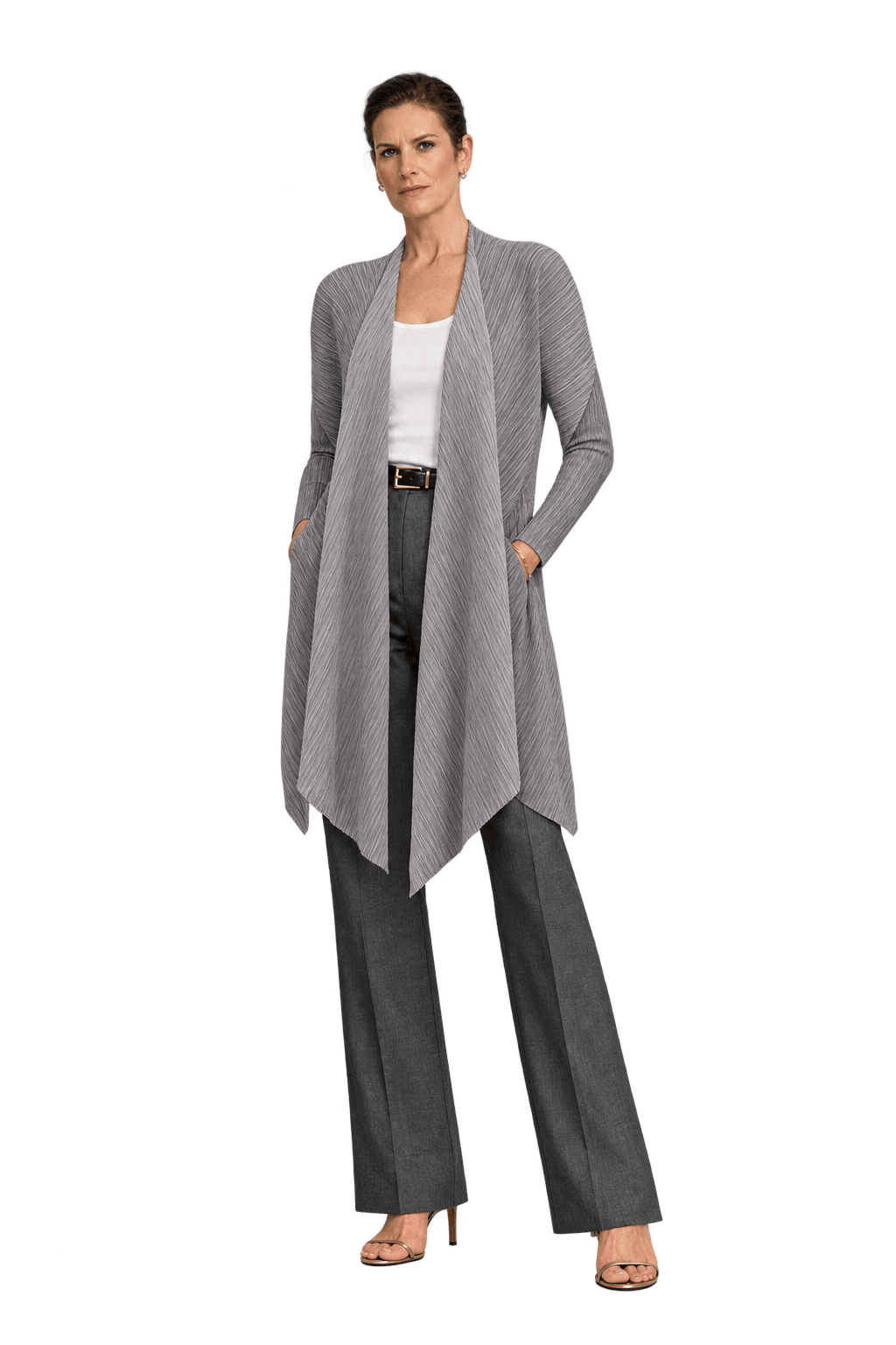 1990s Smoky Charcoal Gray Synthetic Cardigan - Model