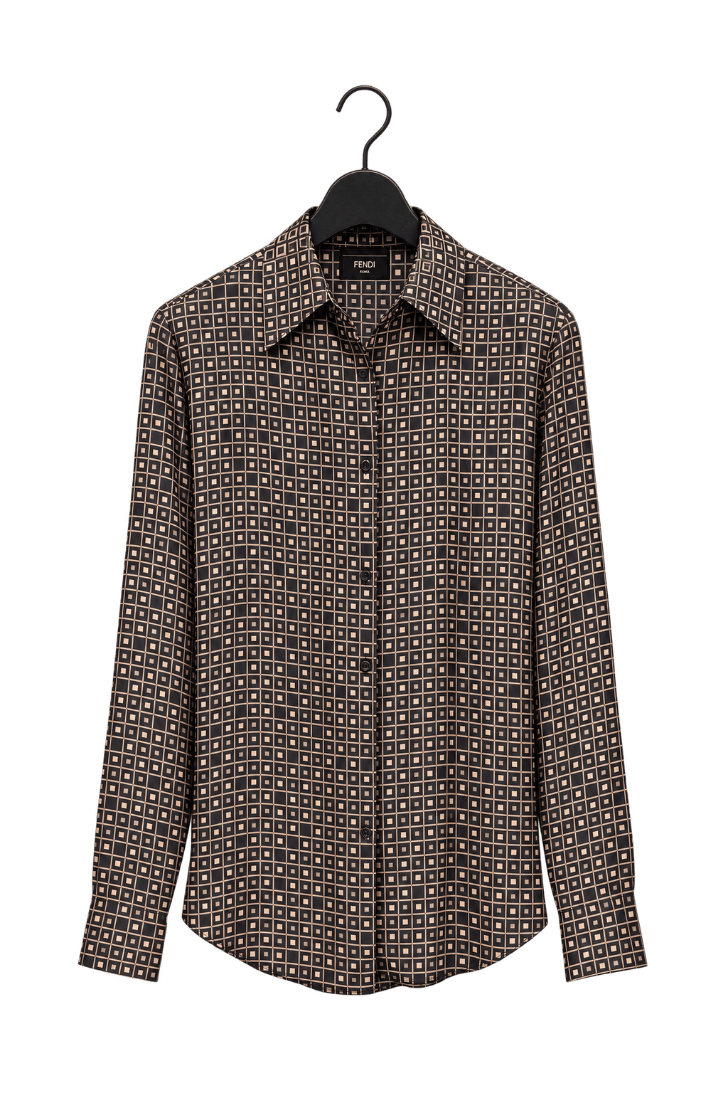 1980s Black Sheer Synthetic Button-Down Shirt - Front View
