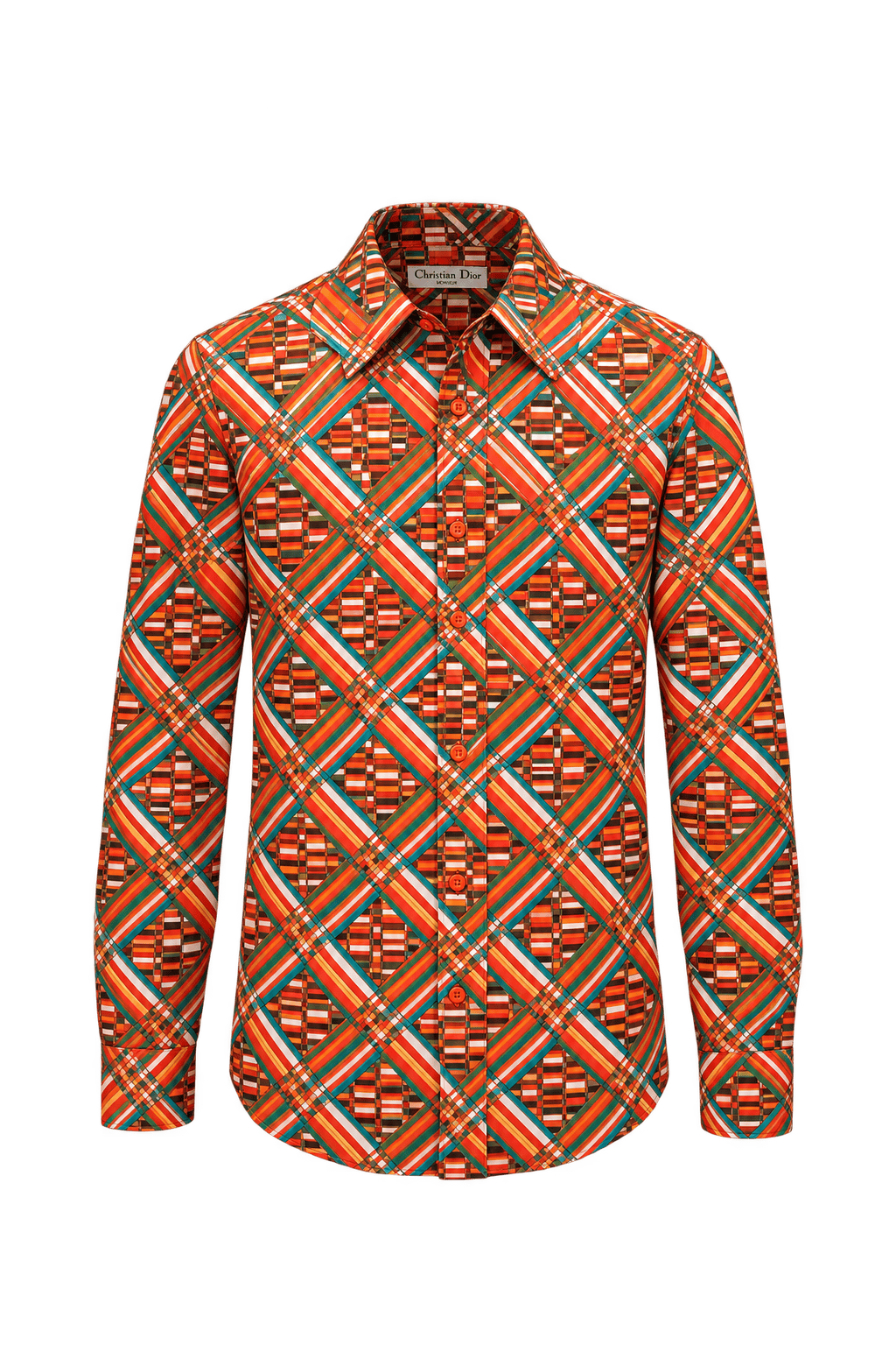 1980s Rust Orange Synthetic Fabric Button-Down Shirt - Front View