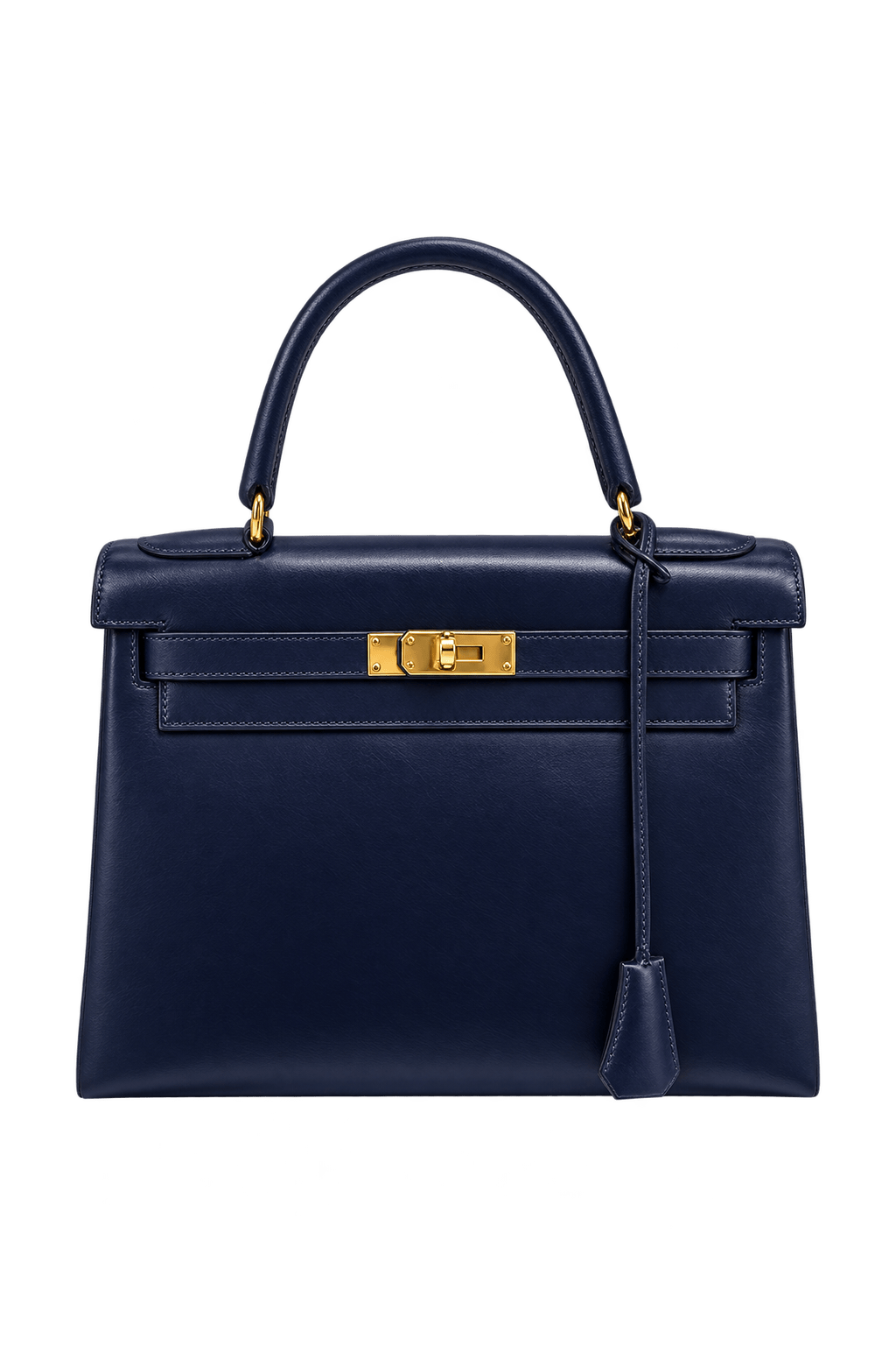 1970s Dark Navy Blue Leather Handbag - Front View