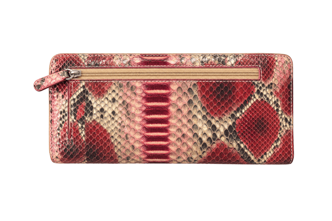1980s Burgundy Red Snakeskin-Look Wallet - Front View