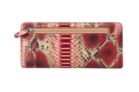 1980s Burgundy Red Snakeskin-Look Wallet - Front View