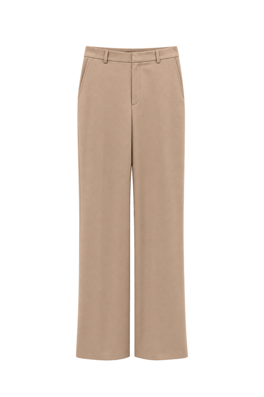 1990s Light Camel Beige Synthetic Blend Trousers - Front View