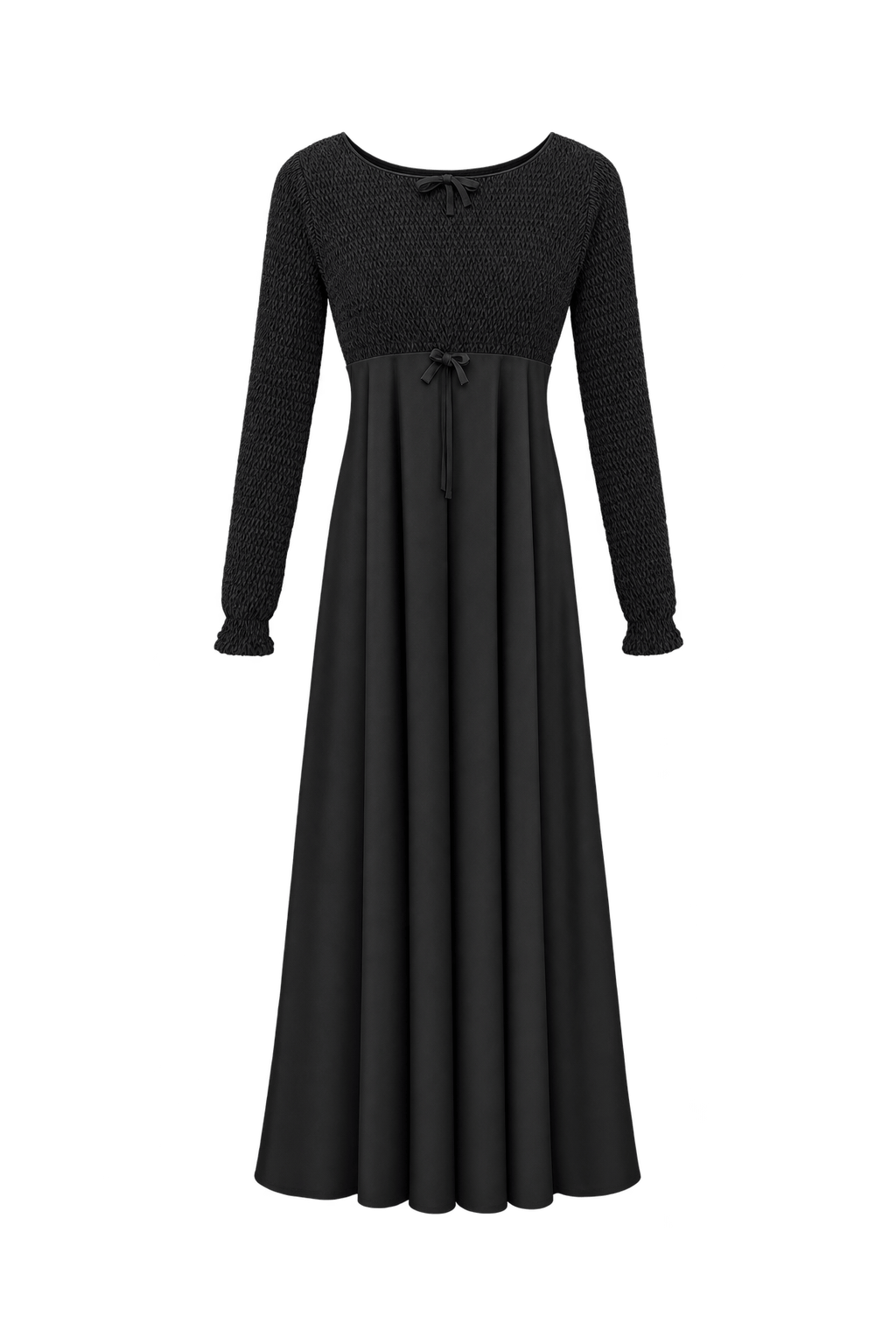1980s Black Synthetic Maxi Dress - Front View