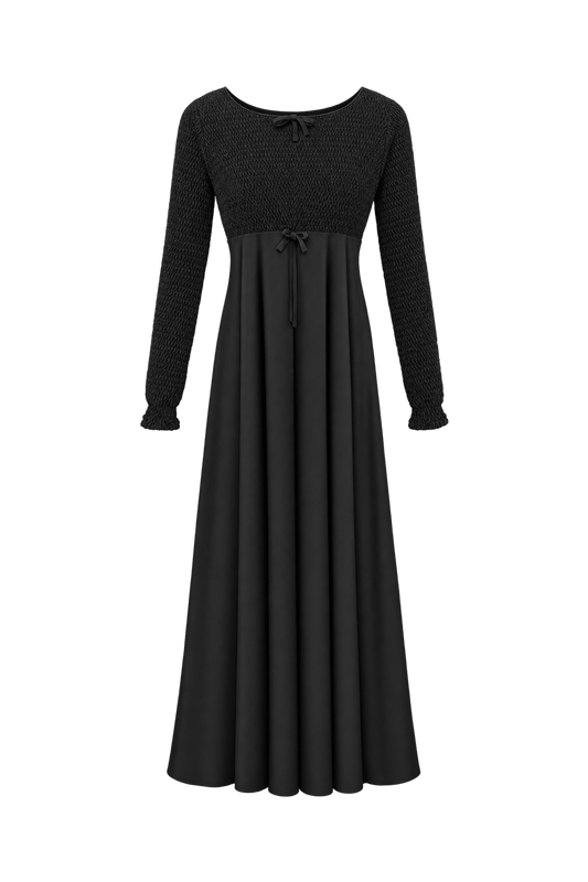 1980s Black Synthetic Maxi Dress - Front View