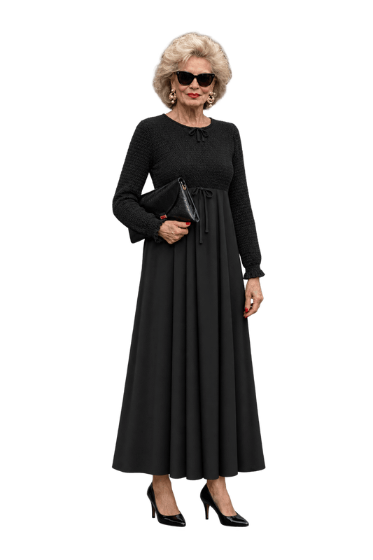 1980s Black Synthetic Maxi Dress - Model