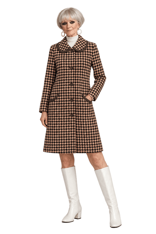 1980s Black Beige Wool Coat - Model