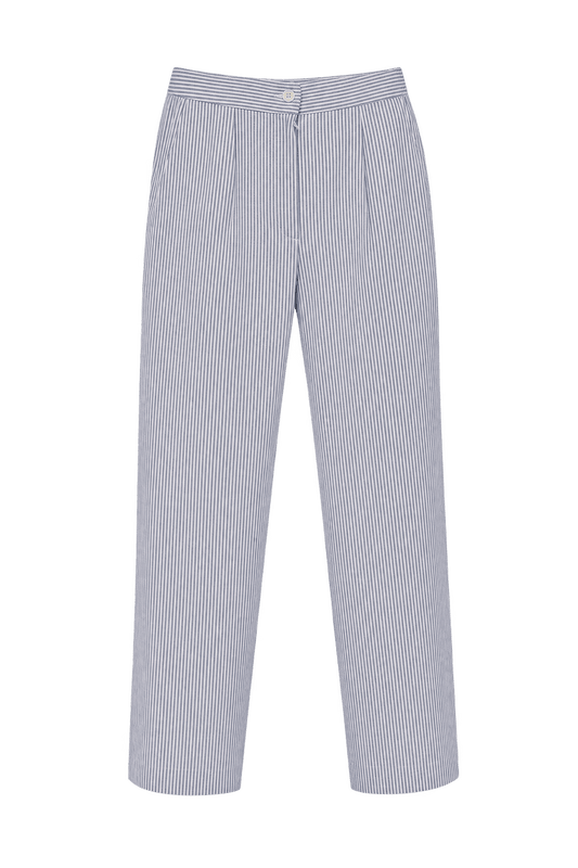 1970s Pale Blue Cotton Trousers - Front View