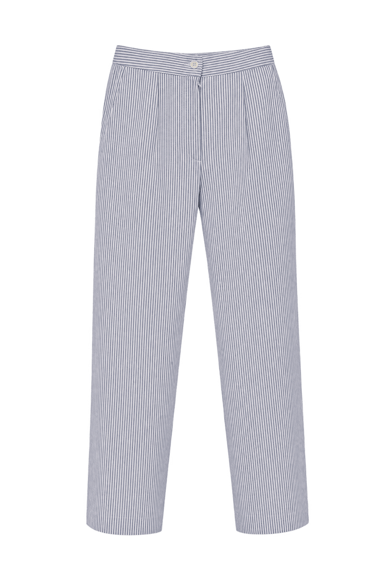 1970s Pale Blue Cotton Trousers - Front View