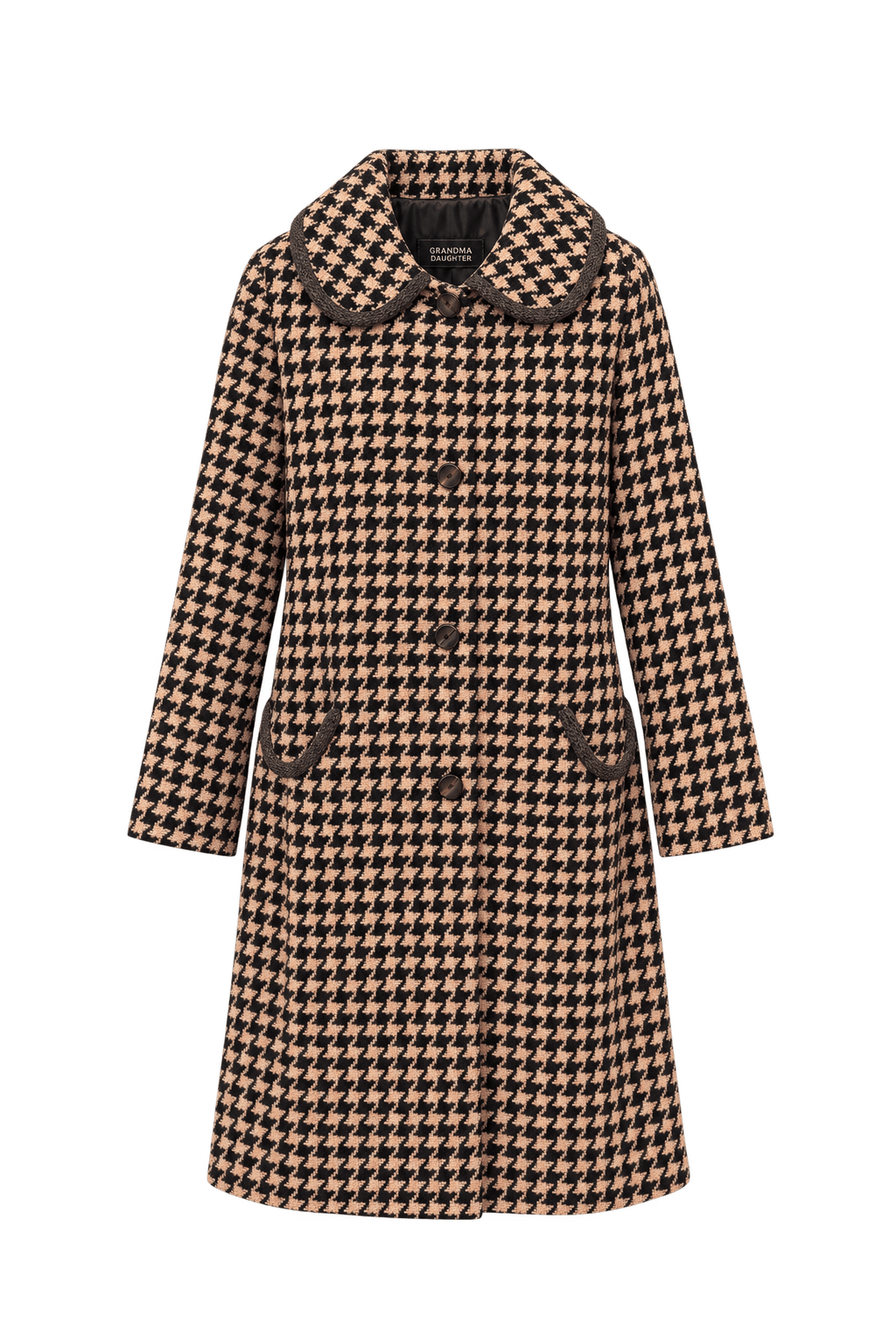 1980s Black Beige Wool Coat - Front View
