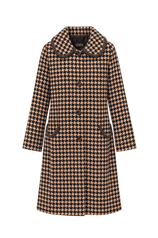 1980s Black Beige Wool Coat - Front View