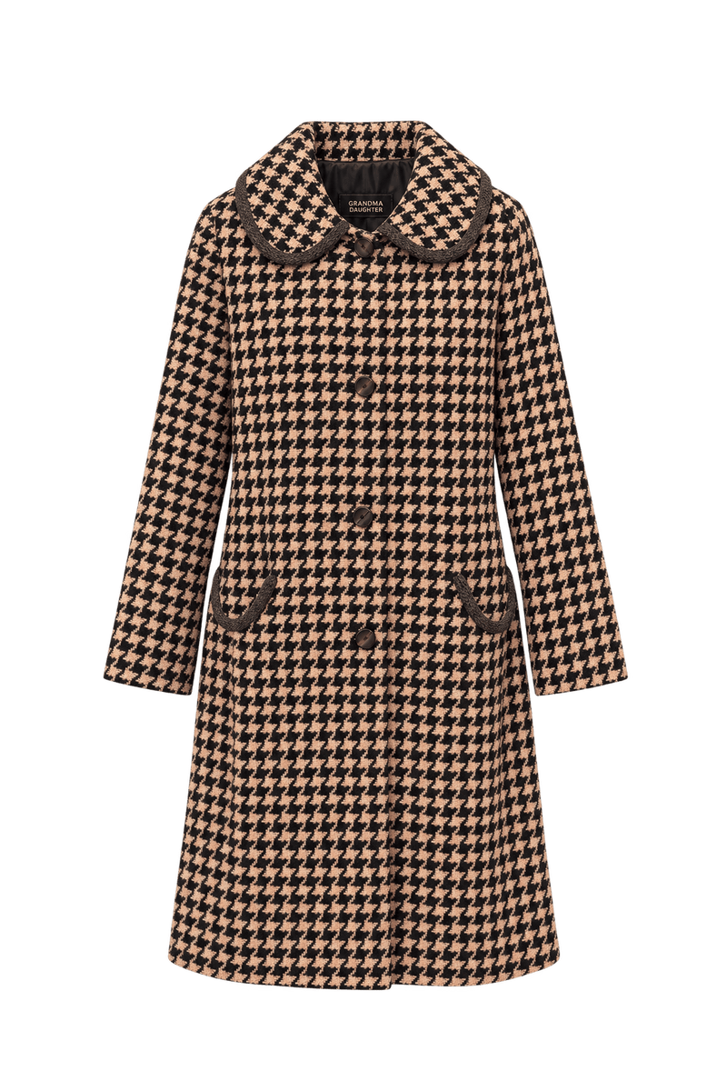 1980s Black Beige Wool Coat - Front View