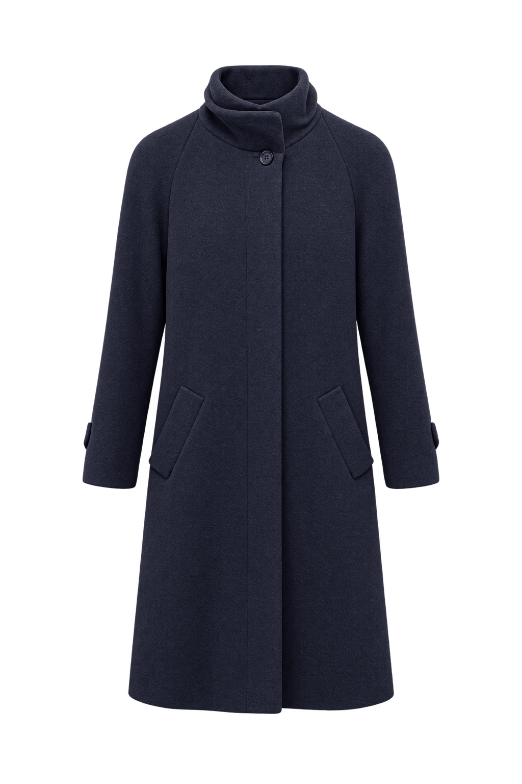 1980s Dark Navy Blue Wool-Look Coat - Front View