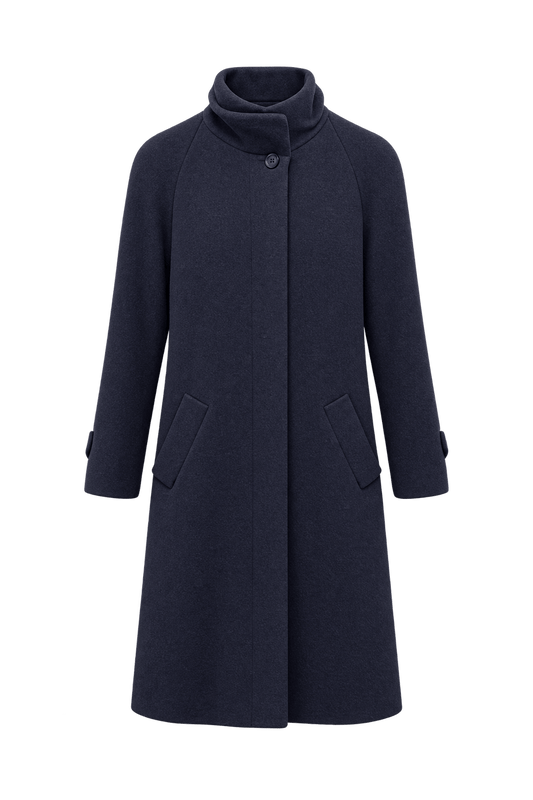 1980s Dark Navy Blue Wool-Look Coat - Front View
