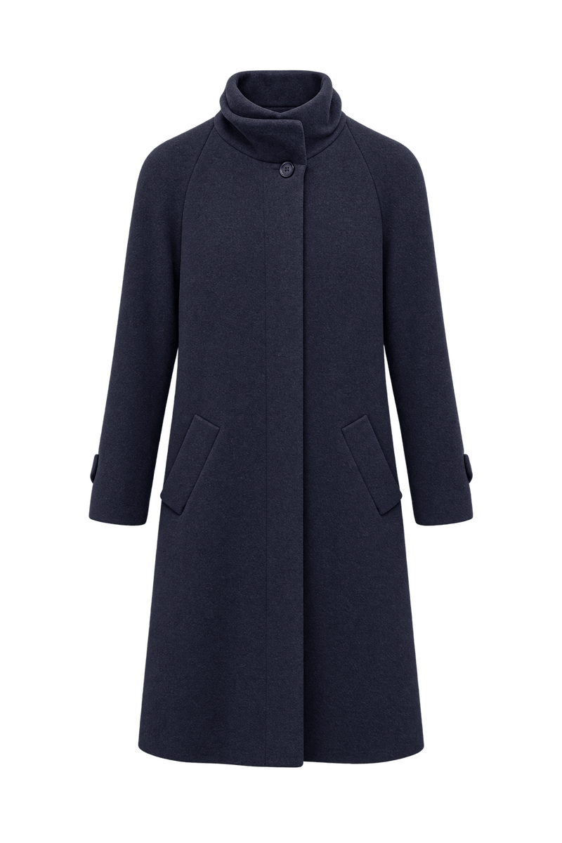 1980s Dark Navy Blue Wool-Look Coat - Front View