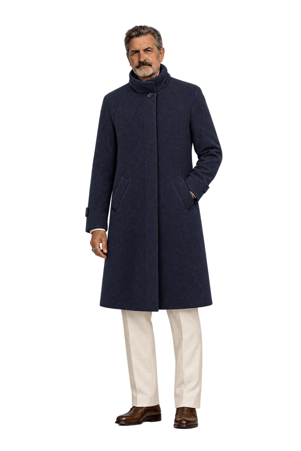 1980s Dark Navy Blue Wool-Look Coat - Model