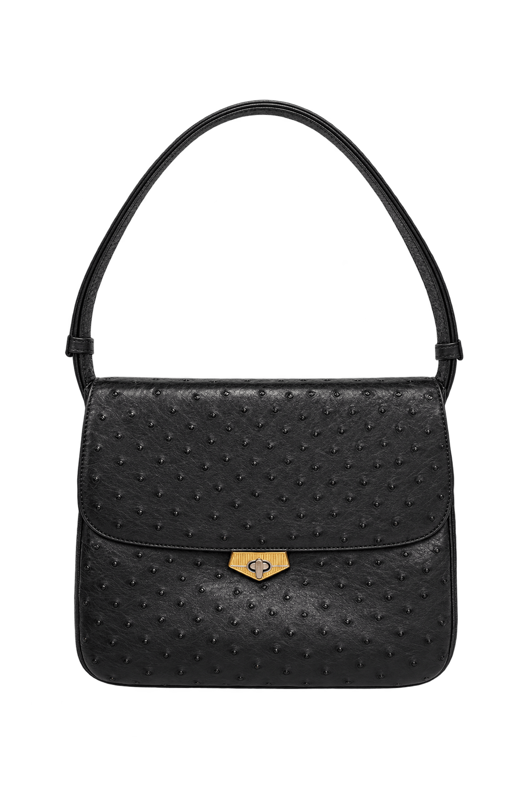 1980s Black Leather Shoulder Bag - Front View