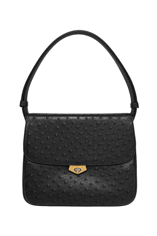 1980s Black Leather Shoulder Bag - Front View