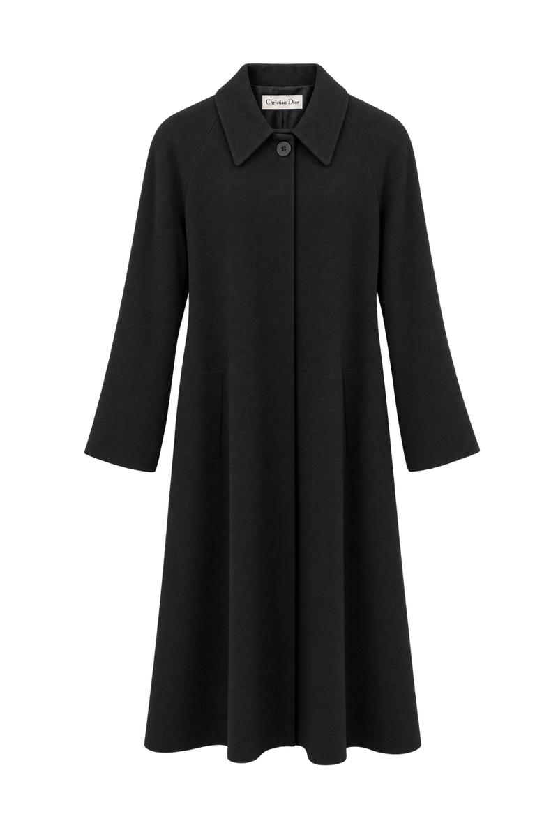 1990s Black Unverified Wool Coat - Front View