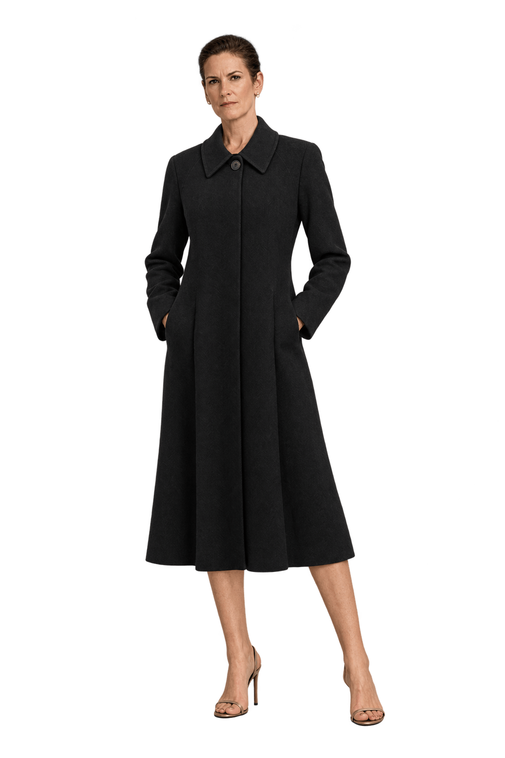 1990s Black Unverified Wool Coat - Model