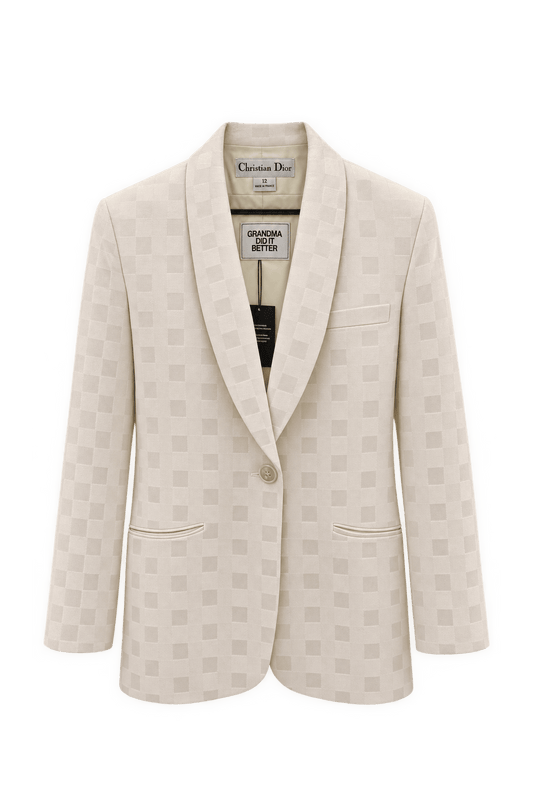 1980s Ivory White Woven Blazer - Front View