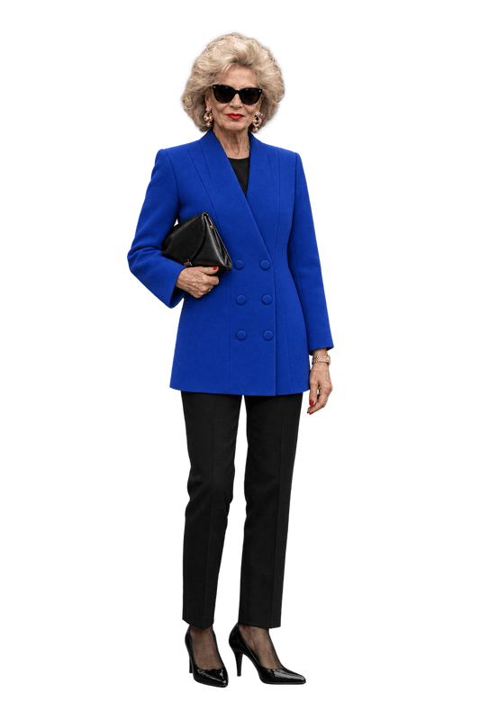 1980s Vivid Cobalt Blue Wool-Look Blazer - Model