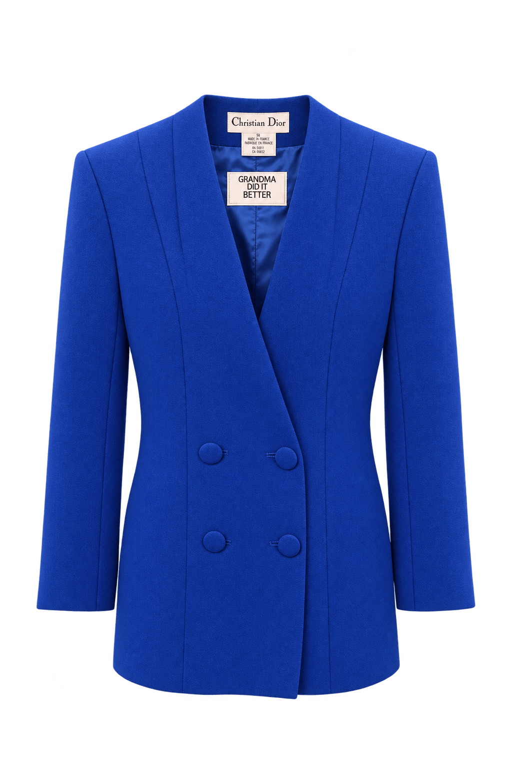 1980s Vivid Cobalt Blue Wool-Look Blazer - Front View