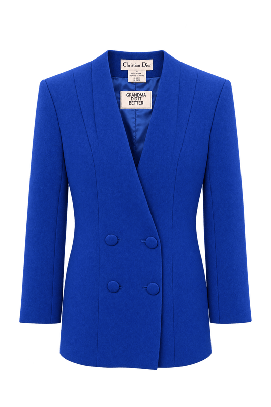 1980s Vivid Cobalt Blue Wool-Look Blazer - Front View