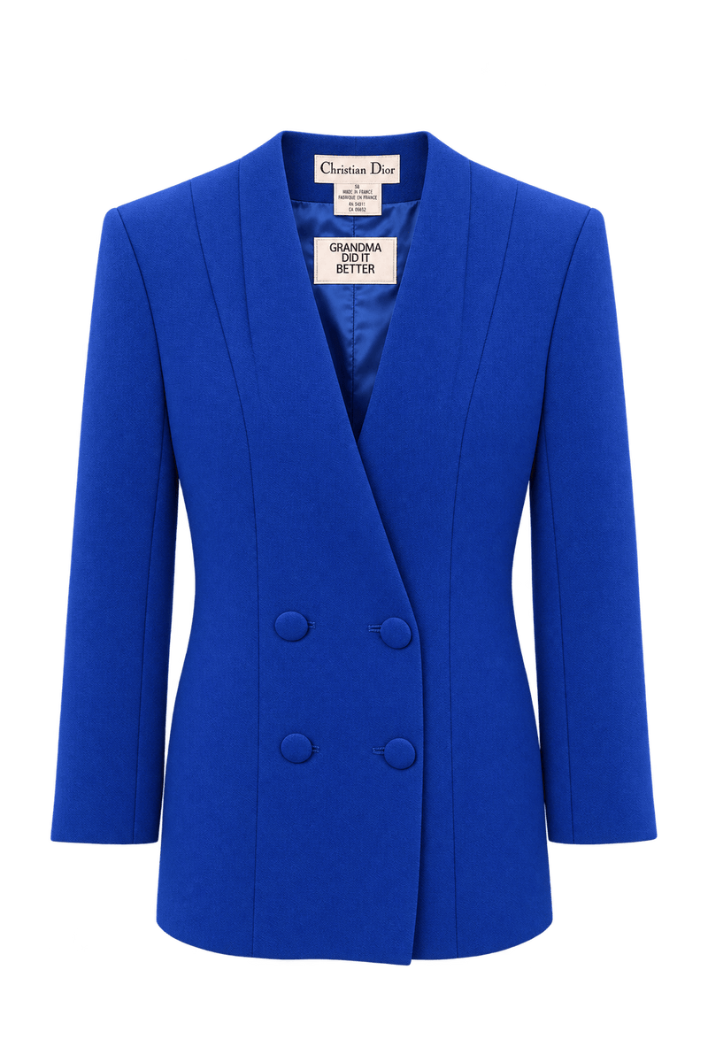 1980s Vivid Cobalt Blue Wool-Look Blazer - Front View