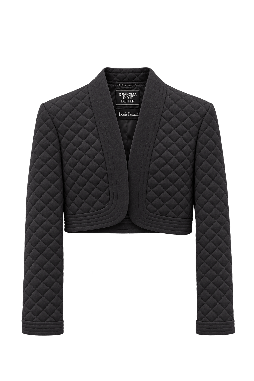 1980s Near-black Charcoal Quilted Jacket - Front View