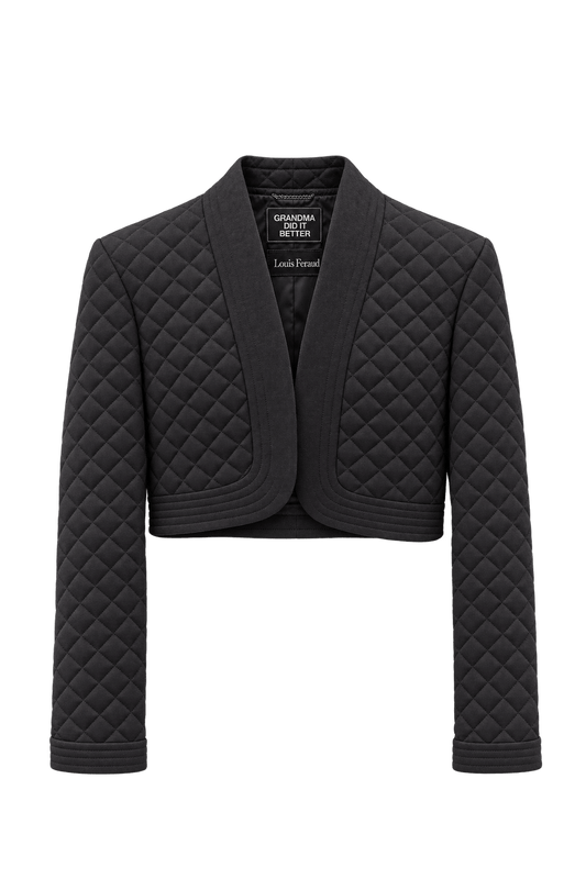 1980s Near-black Charcoal Quilted Jacket - Front View
