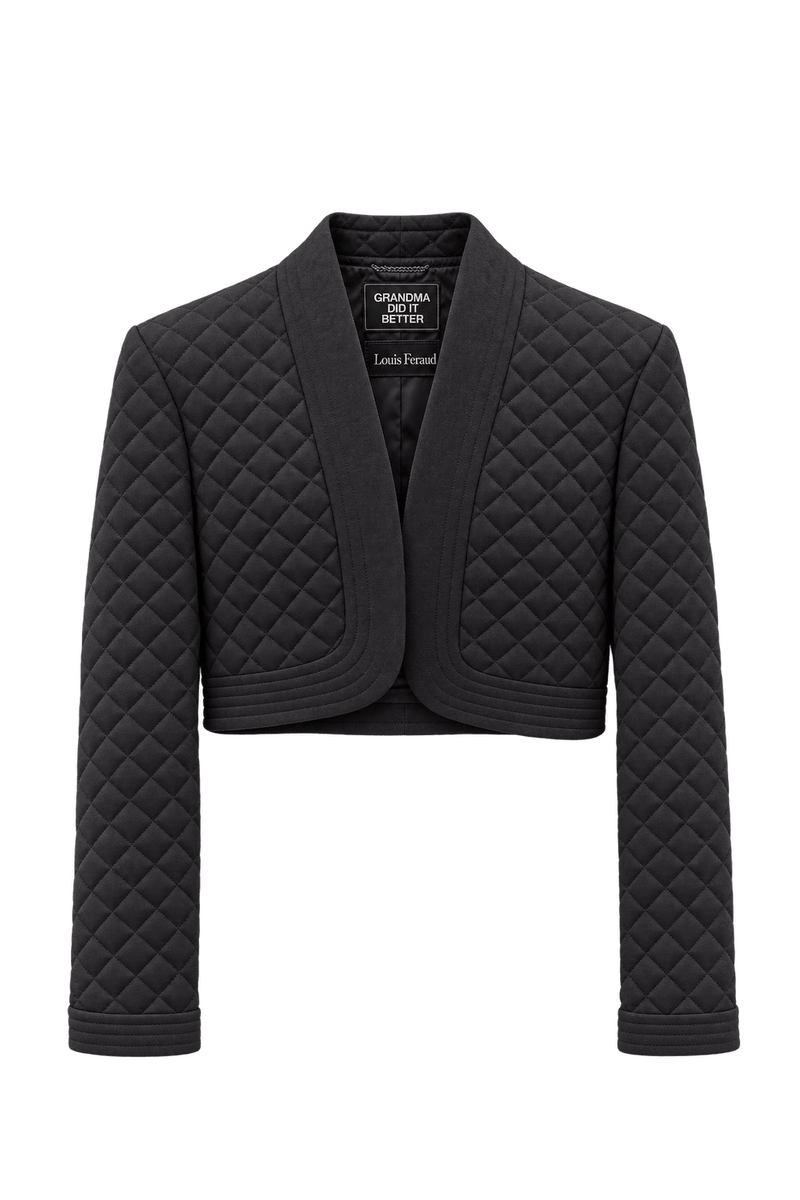 1980s Near-black Charcoal Quilted Jacket - Front View