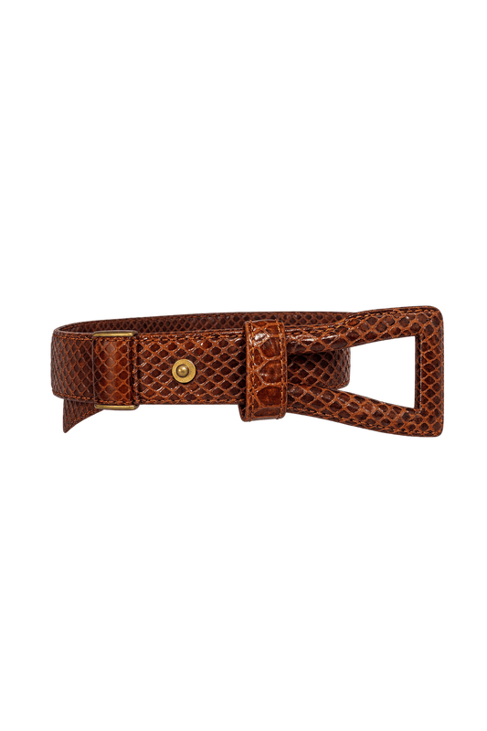 1980s Warm Medium Brown Leather-Look Belt - Model