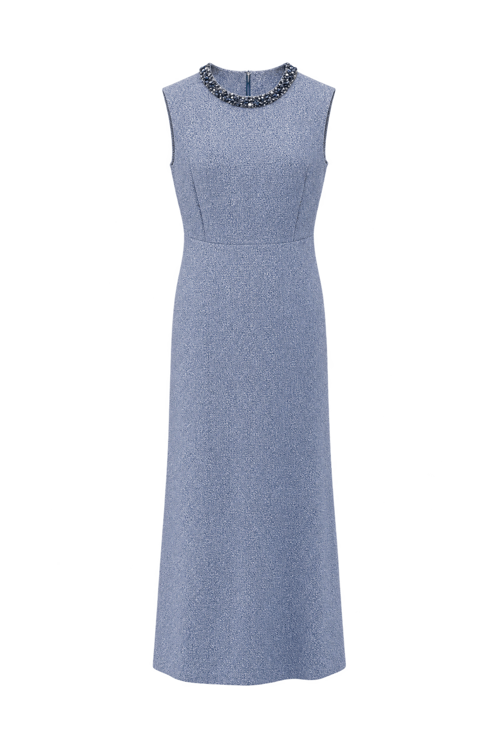 1970s Pale Powder Blue Woven Gown - Front View