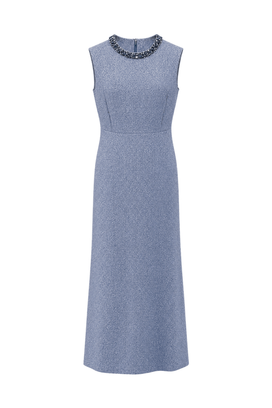 1970s Pale Powder Blue Woven Gown - Front View
