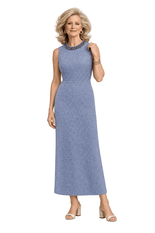 1970s Pale Powder Blue Woven Gown - Model