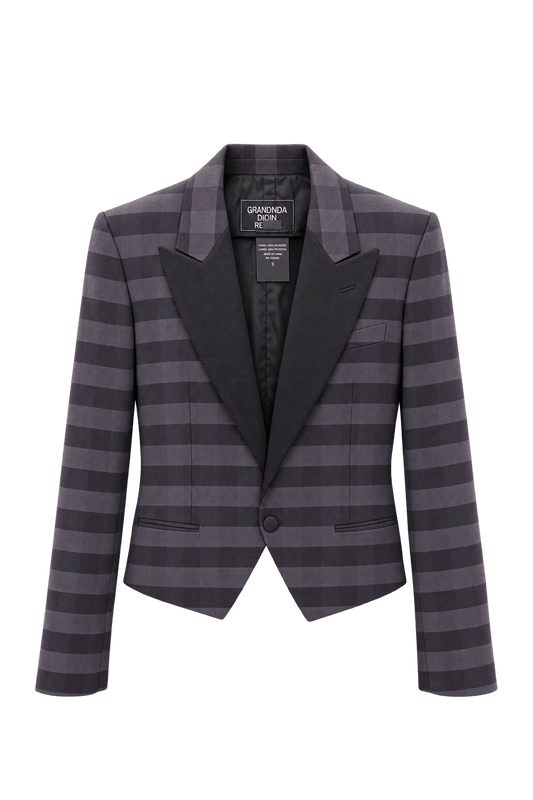 1980s Charcoal Grey Woven Blazer - Front View