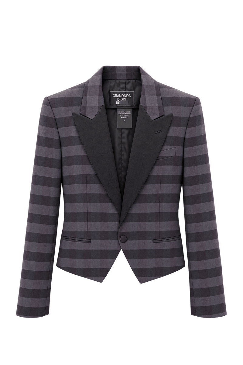 1980s Charcoal Grey Woven Blazer - Front View