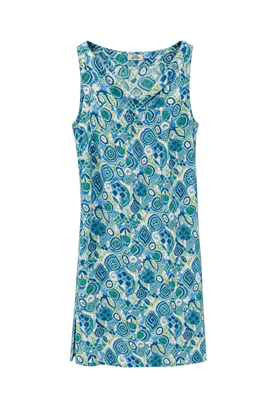 1960s Blue and Teal Lightweight Shift Dress - Front View