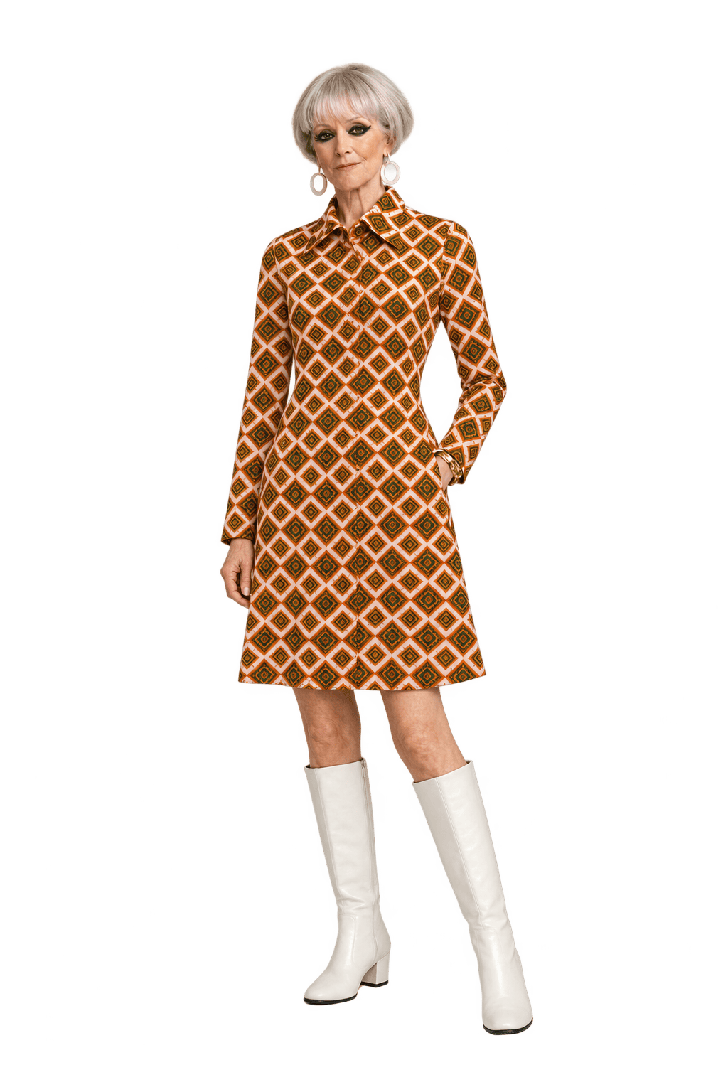 1960s Pale Peach Pink Unverified Woven Fabric Dress - Model