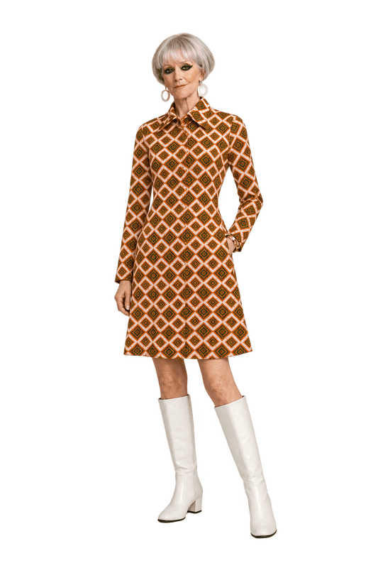 1960s Pale Peach Pink Unverified Woven Fabric Dress - Model