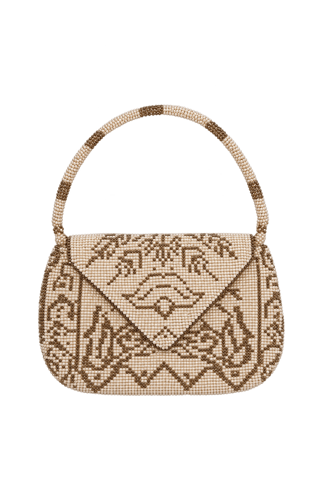 1930s Ivory White Seed Beads Beaded Handbag - Front View