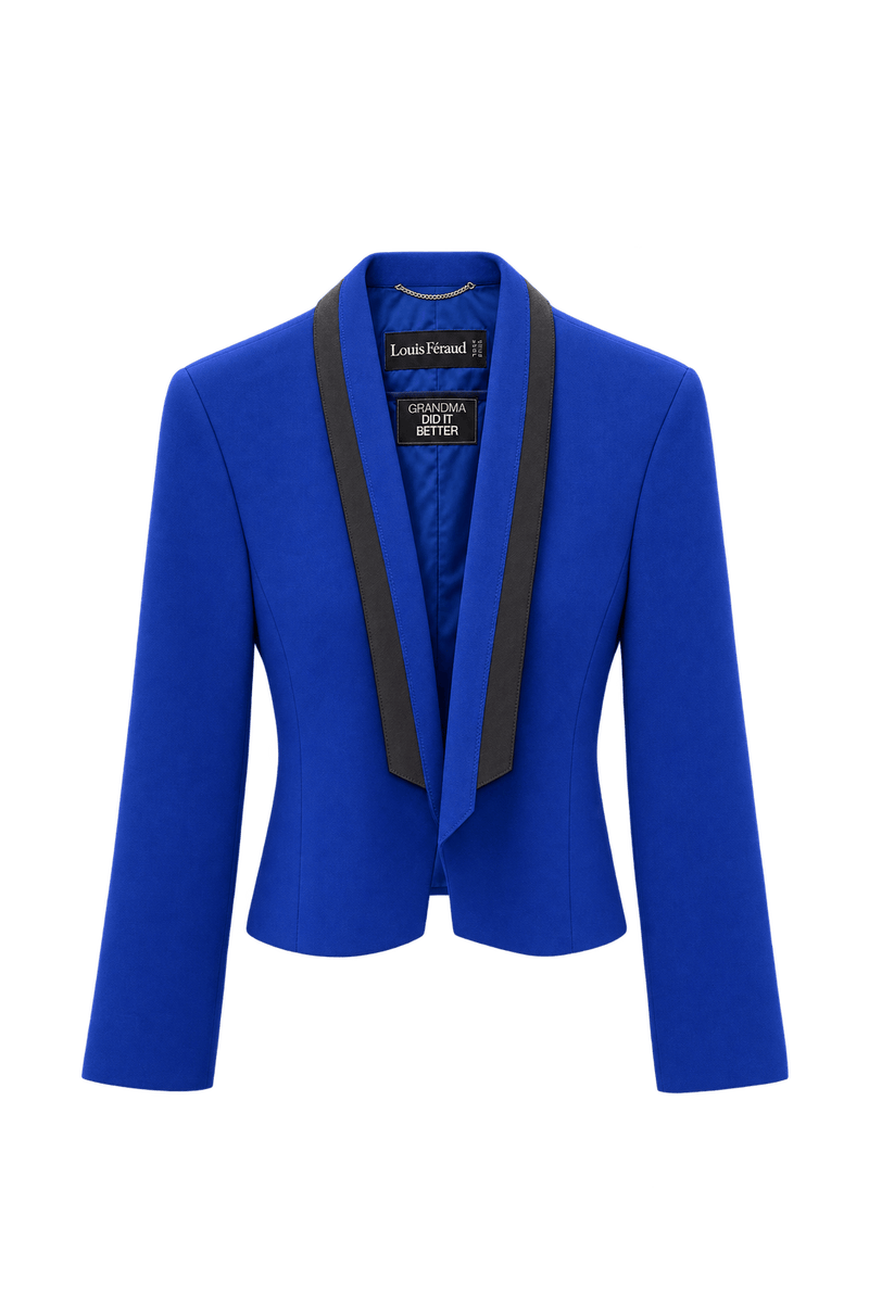 1980s Cobalt Blue Woven Blazer - Front View