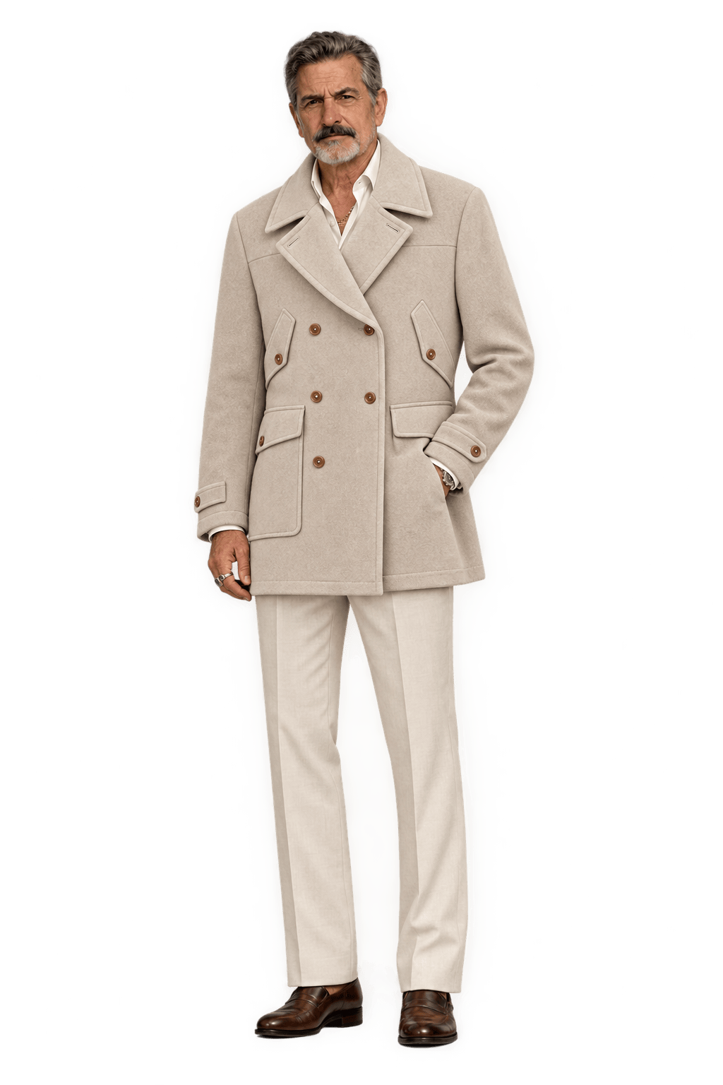 1990s Warm Cream Wool Coat - Model