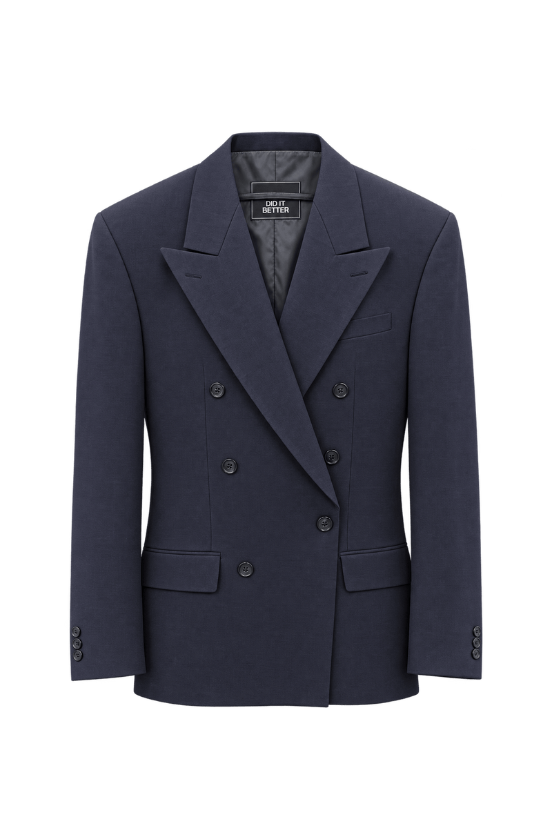 1990s Dark Navy Blue Woven Blazer - Front View