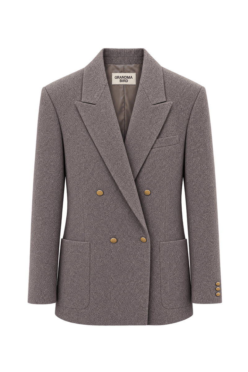 1990s Heathered Taupe-Gray Wool Blazer - Front View