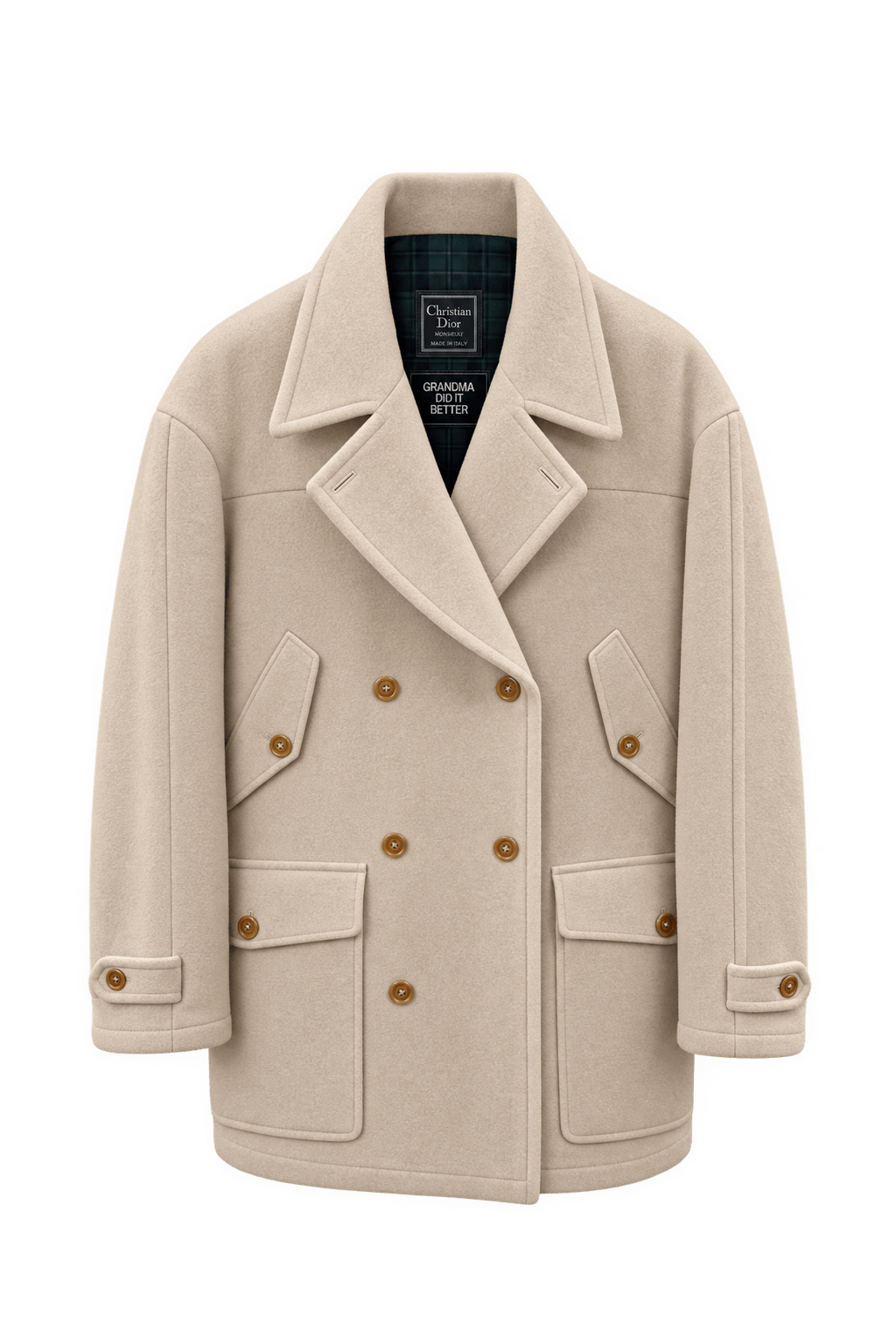 1990s Warm Cream Wool Coat - Front View