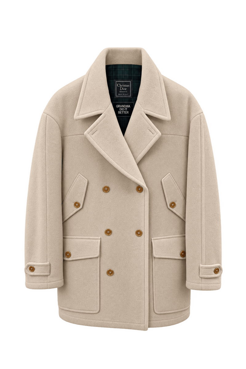 1990s Warm Cream Wool Coat - Front View