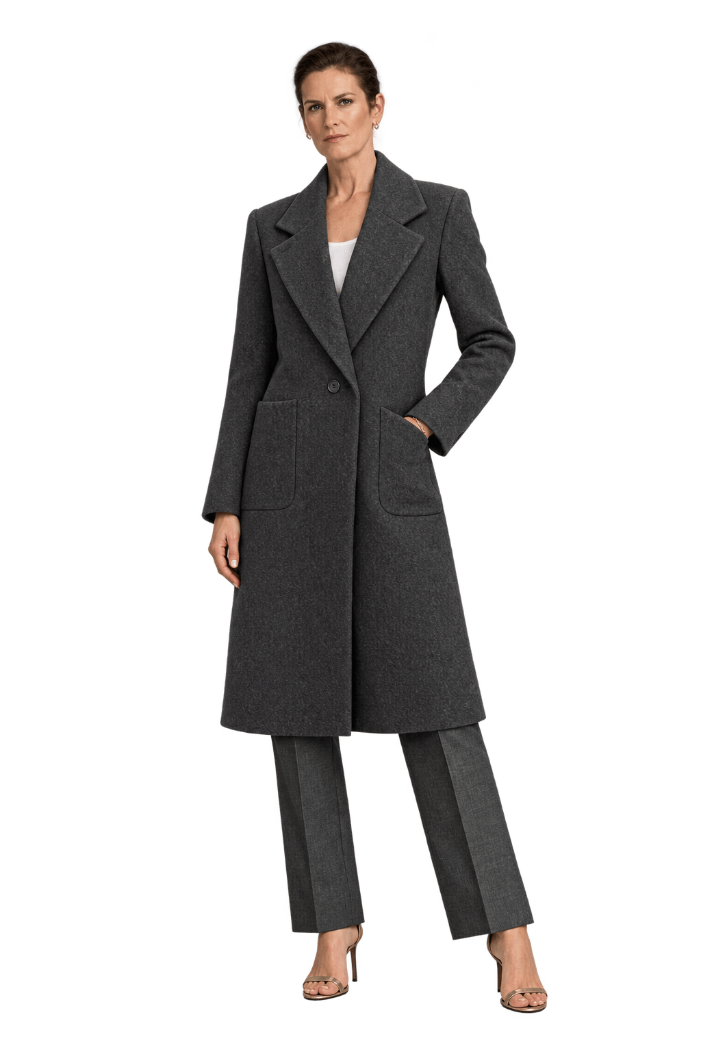 1990s Near-Black Charcoal Wool Coat - Model